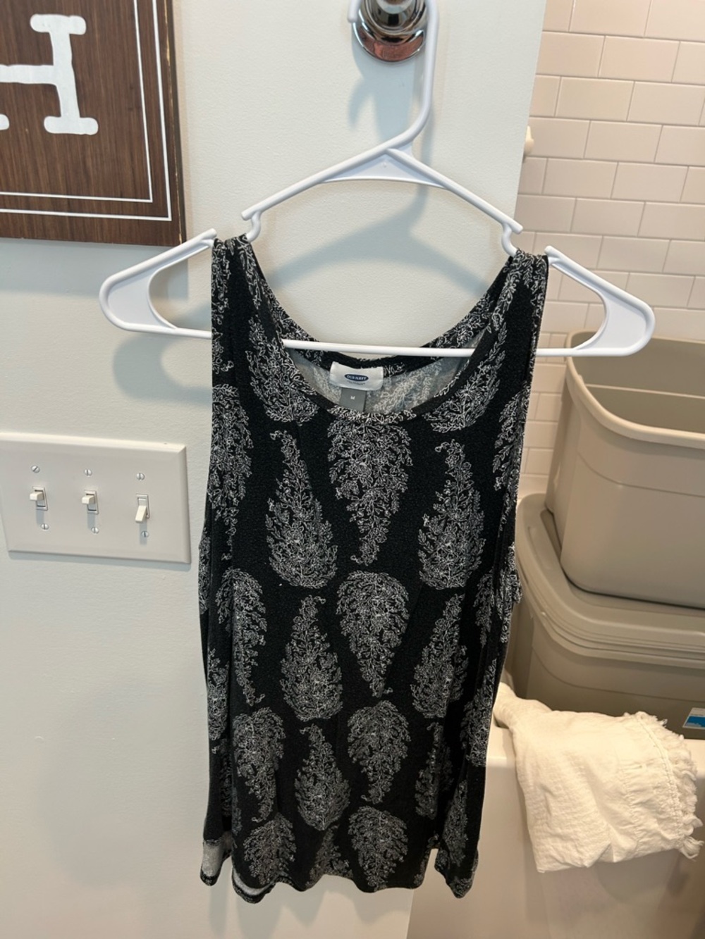 Old Navy Black Tank Top with White Paisley Print